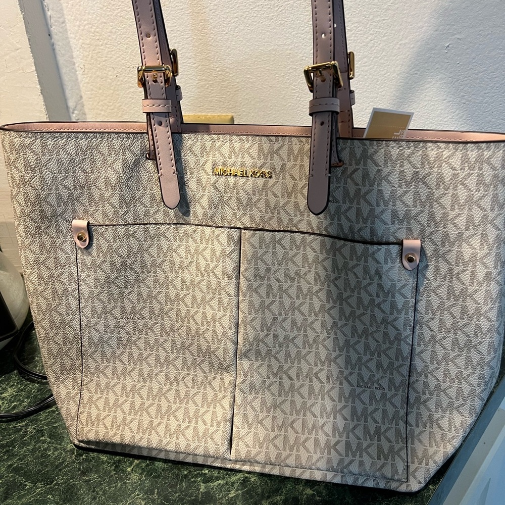 Michael Kors Signature Beige and Pink Tote
